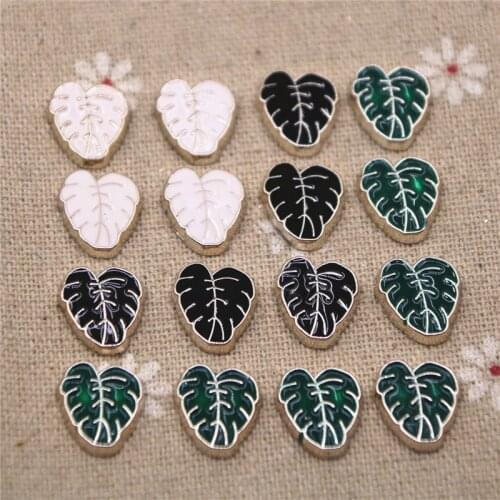 50pcs 13x12mm Leaf black/White/green flat back button Cute Home Garden Crafts Cabochon Scrapbooking Clothing accessories