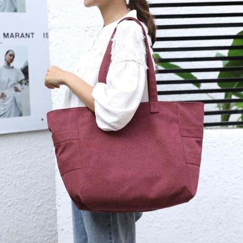 Casual Tote For Womens Bag 2020 Fashion Canvas Shoulder Bag Large Capacity Pure Color Handbags Zipper Soft Shopper Bag Black
