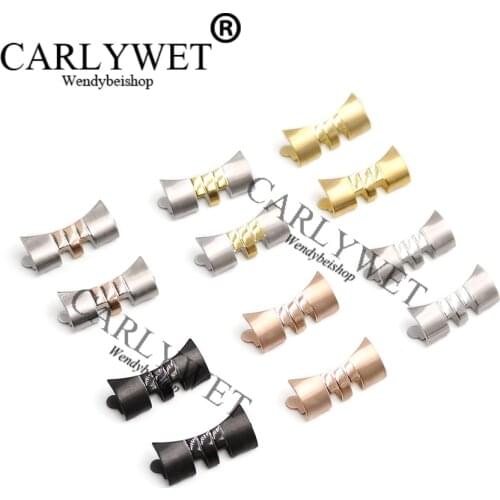 CARLYWET 13 17 19 20 22mm Stainless Steel Silver WatchBand Bracelet Middle polished Curved end Parts 2pcs for Rolex Strap