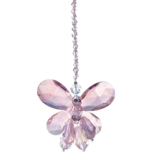 H&D Pink Chandelier Crystals Butterfly Chakra Hanging Suncatcher Rainbow Maker Rearview Mirror Car Charms Wedding Favor