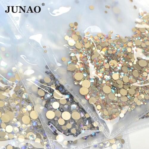 JUNAO 1400pc SS6 8 10 12 16 20 Moon Shade Color Mixed Size Crystals Nail Rhinestone Flatback Glass Stone For DIY Clothes Jewelry