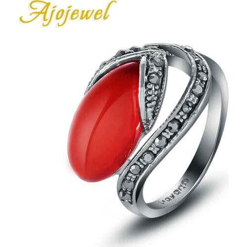 Ajojewel Vintage Women Rings With Stone Red/Green Fruit Shaped