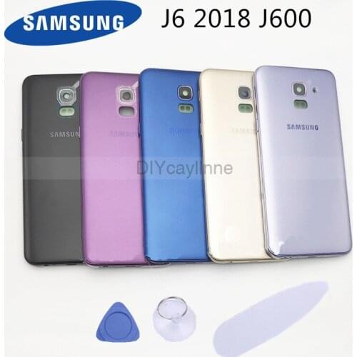 Samsung Galaxy J6 2018 J600 J600F Back Battery Cover Door Rear Glass Housing Case Replace Battery Cover Side Button Replacement