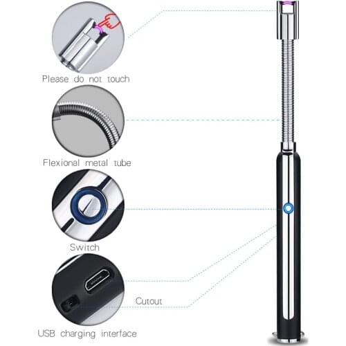 360 Flexible Neck Usb Electronic Lighter Rechargeable Long Candle Lighter Flameless Plasma Arc Lighter for Camping BBQ Firework