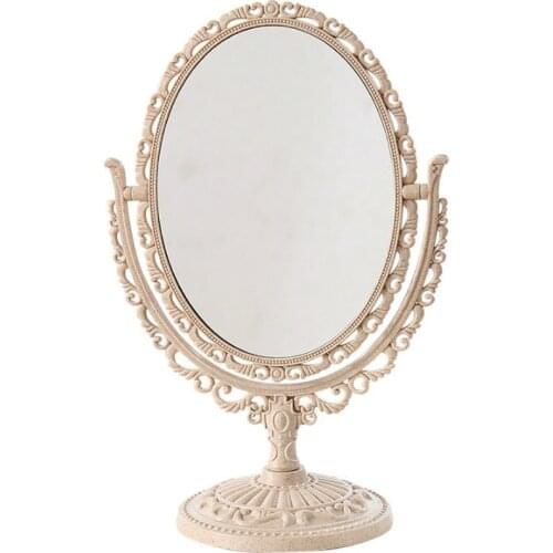W&G Girl Woman Makeup Mirror Double-Sided Rotating Table Mirror European Retro Round Mirror MJ