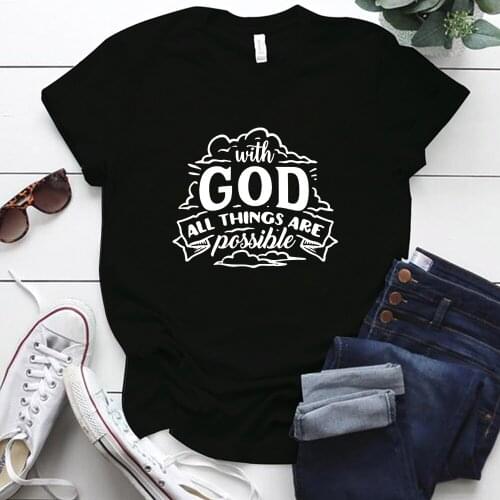 Plus Size S-5xl WITH GOD AII THINGS ARE POSSIBLE Printing Aesthetic Woman Tshirts Casual Short Sleeve Summer Women Y2k Tops