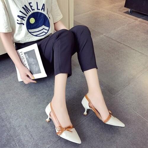 Womens brand designer fashion ladies thick with high heel sandals 2020 spring pointed sexy high heel bow-knot sandals U18-72