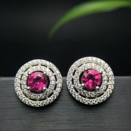 Uloveido Round Red Topaz Gemstone Stud Earrings for Women, 925 Sterling Silver Anniversary Pink Earrings for Women 20% FR150