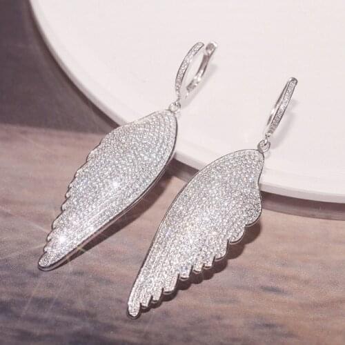 SLJELY Real 925 Sterling Silver Angel Wings Earrings AAAAA Micro Cubic Zirconia Women Luxury Party Jewelry Accessories