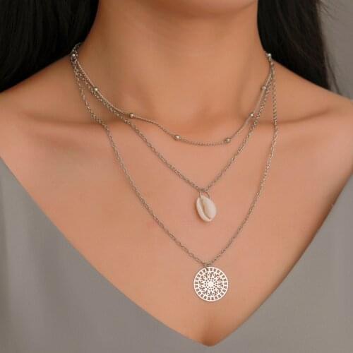 Bohemian Multi Layered Necklace for Women Vintage Shell Pearl Pearl Choker Pendant Necklace Geometric Collier Collares