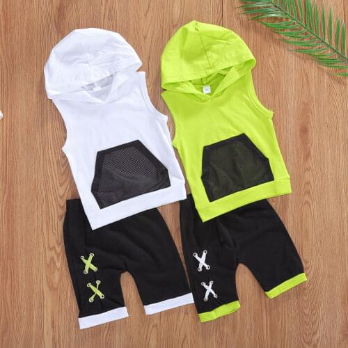 Baby Boys 1T-5T Patchwork Sleeveless Vest Hooded Tops+ Shorts Outfits Sets Baby Clothes Casual Cute Infant Cotton Outfits