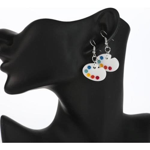 1 Pair Cute Flatback Resin Color palette Drawing board Drop Earrings For Girl Japan/Korean Fashion Jewelry Birthday Present