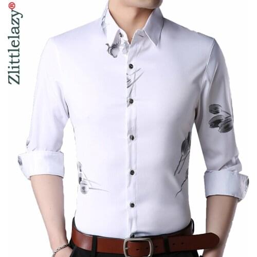 2020 Brand Long Sleeve Men Social Shirt Spring Streetwear Casual Floral Shirts Dress Mens Slim Regular Fit Clothes Fashions 0080