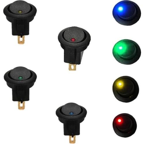 5Pcs/Set ON/OFF 12V 3 Pins Round Rocker Dot Switch Waterproof LED Light Luminescence Toggle Switches 4 Colors For Auto Boat Car
