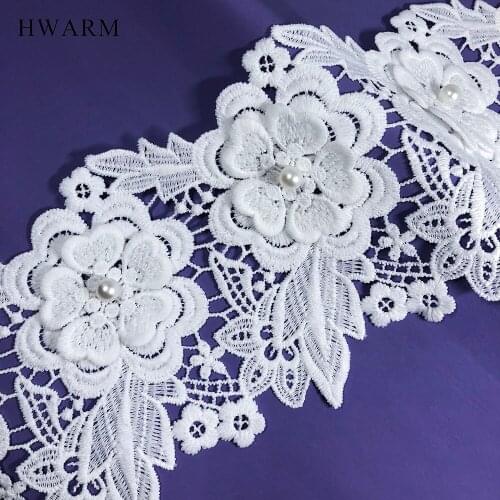 5yard 11cm High Quality Flowers Leaf 3d Lace Dress Accessories White Sewing Trim African Arts Craft Fabric Ribbon With Beads