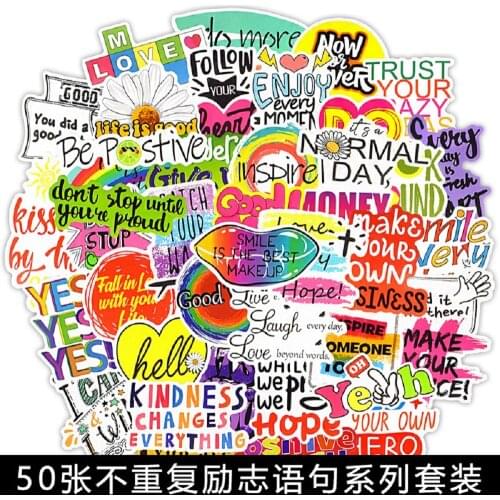 50Pcs Color Classical Motivational Letter Sticker Inspirational English Words Graffiti Stickers for Fridge Phone Laptop Luggage