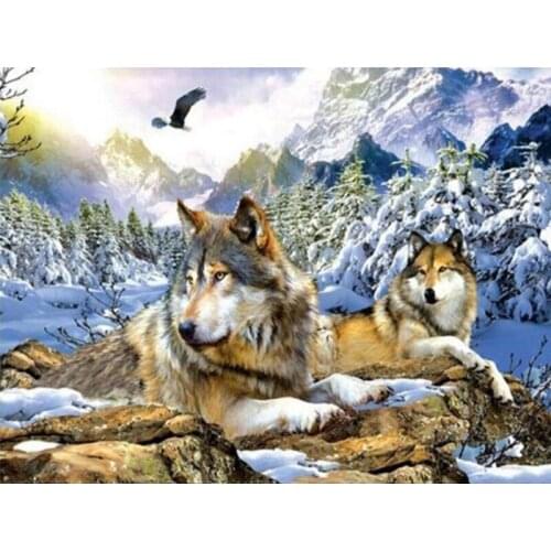 5D DIY Round Diamond Embroidery Animals Wolf Pictures of Rhinestones Diamond Painting Full Square Cross Stitch Wall Decoration