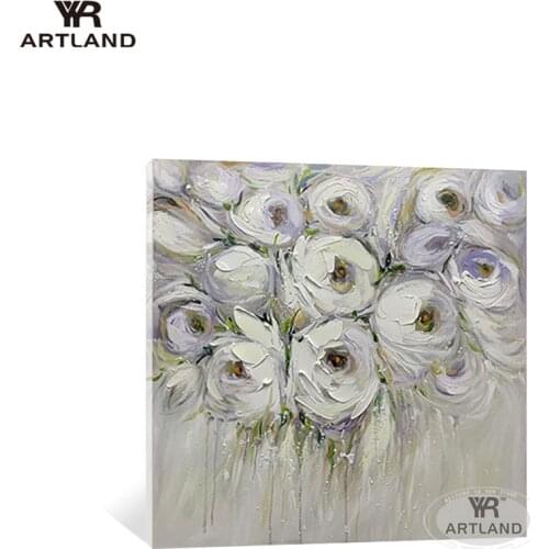 White rose flower oil painting for Christmas wall decoration pure handmade on canvas acryic art poster for living room bedroom