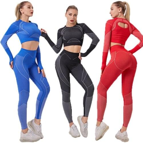 Seamless Yoga Set Sport Outfits Women Black Two 2 Piece Crop Top Bra Leggings Workout Gym suit Fitness Sport Sets