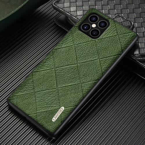 Genuine Leather Rhombus Grain Cell Phone Cases For Iphone 12 Pro Max 12 Max 11 Pro Max X Xs Max Xr 6 6s 7 8 Plus Se 2020 Cover