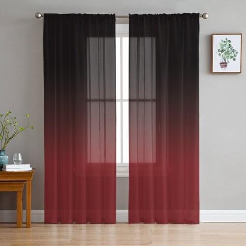 Black Red Gradient Tulle in Sheer Curtains for Living Room Bedroom Kitchen Window Treatment Chiffon Curtain Blinds