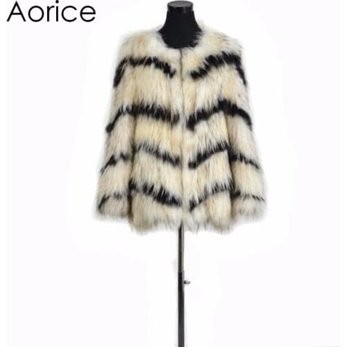 CR090 New Knitted Raccoon Fur Coat Full Sleeve Raccoon Fur Jacket Wavy Lines White And Black