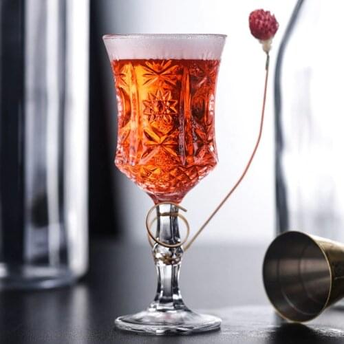 European Crystal Carved Creative Goblet Transparent Cocktail Glass Retro Embossed Champagne Ice Cream Juice Cold Drink Cup