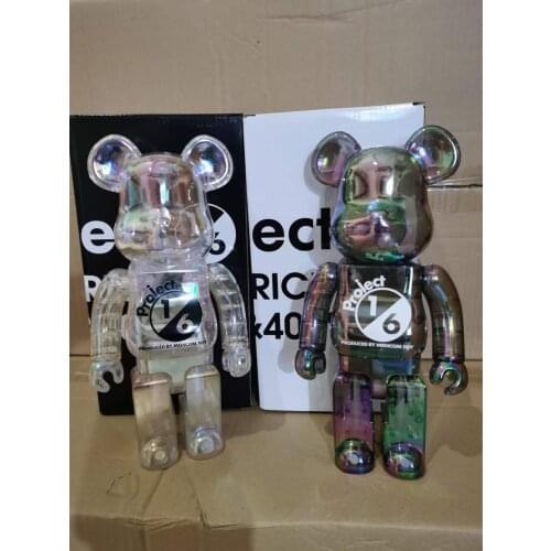 Bearbrick X-Girl 1/6 Plating Transparent 28cm 400% Bearbricklys Building Blocks Bear Toy Action Figures Dolls