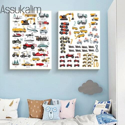 Toy Car Wall Posters Alphabet Poster Boy Car Canvas Painting Nursery Art Print Nordic Wall Pictures For Kids Room Decoration