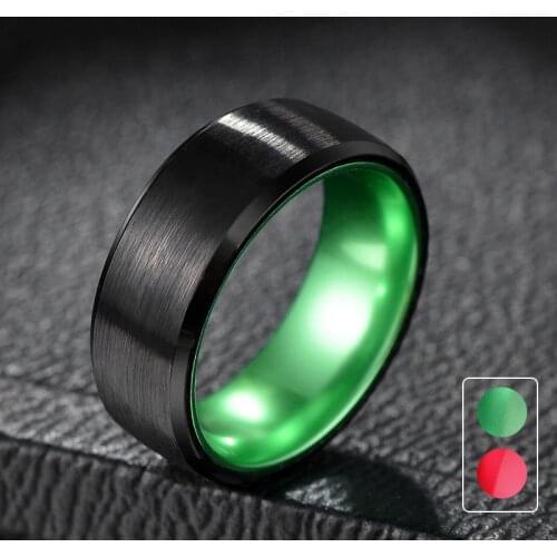 Tigrade Men Fashion Ring Tungsten Carbide Black Finger Band for Wedding Green/red inside 8mm Custom anillo hombre anel masculino