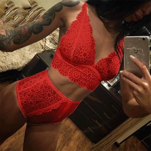 Embroidery White Bra Set Push Up Seamless Lace Deep V Neck Sexy Lingerie Women Transparent High Waist Underwear Set Plus Size