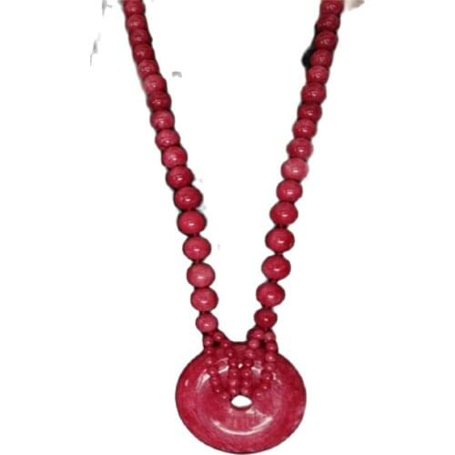 Beautiful Peach Colour Pink Peach Jade Buckle Sweater Chain Necklace