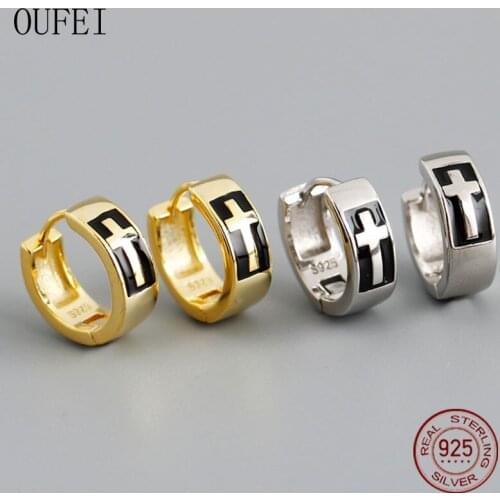 Cross Round Earrings 925 Sterling Silver Punk Small Hoop Earring European And American Fashion 925 Silver Fine Jewelry