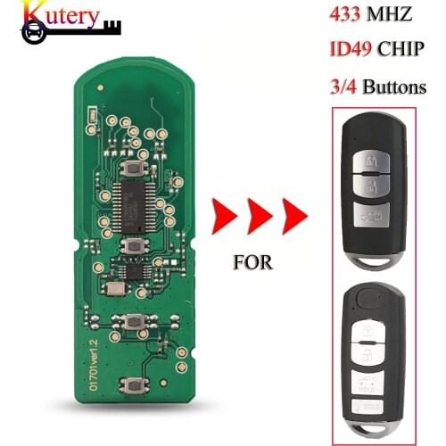 Kutery 10pcs/Lot Remote Car Key Circuit Board For Mazda MX-5 CX-3 CX-5 CX-7 3/4 Buttons 433MHZ 49 Chip SKE13E-01