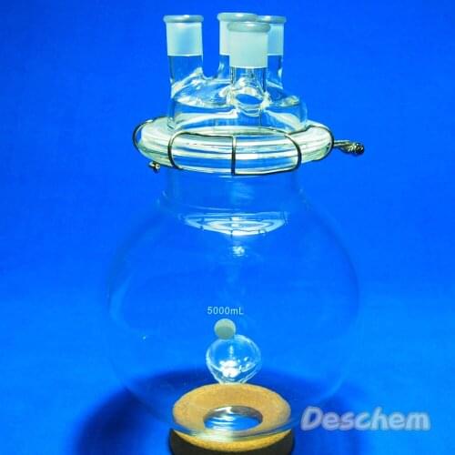 5000ml,Glass Reaction Vessel,5L,24/29,4-Neck,Lab Chemistry Reactor,W/Lid & Clamp