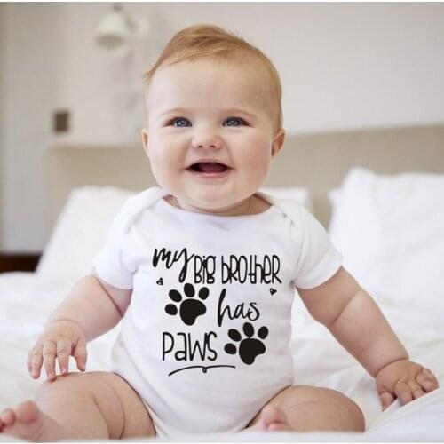 2021 Summer Newborn Jumpsuit My Big Brother Has Paws Funny Infant Bodysuit Baby Boy Girl Kids Letter Print Playsuit Clothes