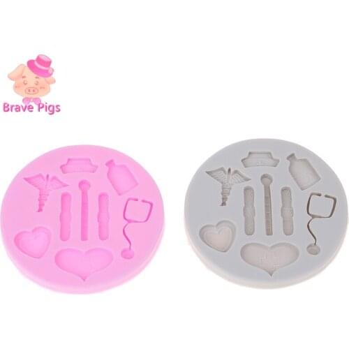 Medical Themed Silicone Mold Nurse Hat Bottle Heart Stethoscope Fondant Cake Decorating Tools Candy Chocolate Gumpaste Mould