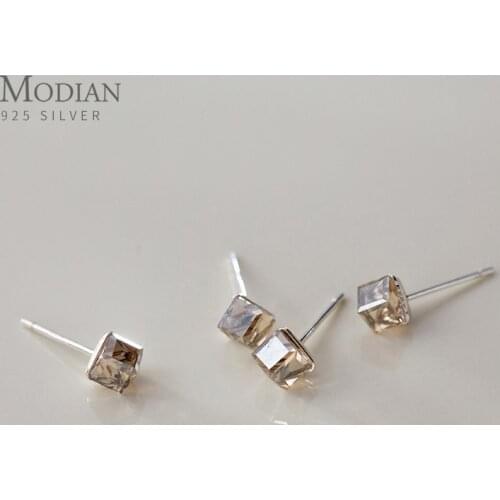 Modian Romantic Champagne Square Crystal Stud Earrings for Women Elegant Earing Sterling Silver 925 Luxury Fine Jewelry Gifts