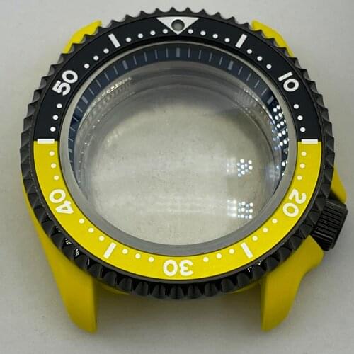 Watch Modify Parts 42.3mm Stainless Steel Red/Yellow Ceramic Coating SKX007 Watch Case Aluminum Bezel Fit NH35/36 Movement
