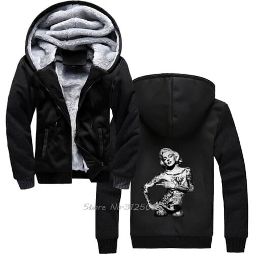 Rockabilly Tattoo Herren Hoodie for Biker Mit Sexy Pin Girl Marilyn Monroe Men Winter Warm Thick Sweatshirt Streetwear Hoodies