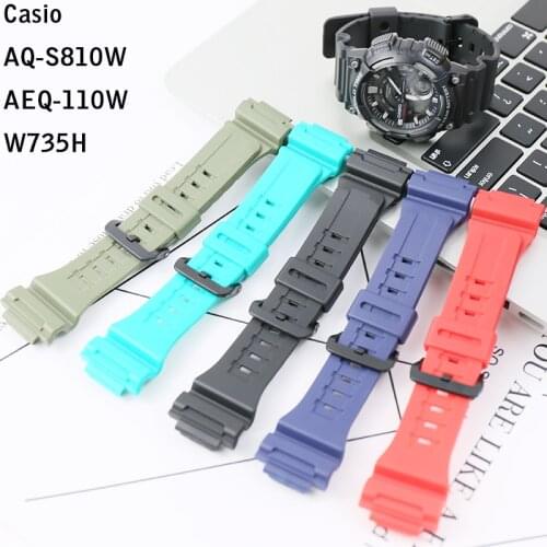 Mens Resin Strap Accessories for Casio Rubber Strap AQ-S810W AEQ-110W W-735H 736H Pin Buckle 18mm Womens Sports Strap