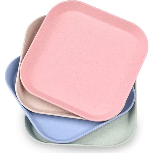4 Pack Lightweight Wheat Straw Plates Sets Square Wheat Straw Plates Ligtweight Biodegradable Appetizer Cereal Dinner Plates