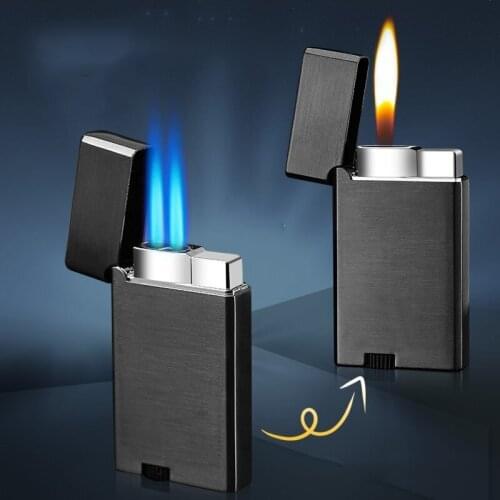 New Double Straight Blue Flame To Open Flame, One Machine with Three Flames Change Ignition Creative Gift Lighter