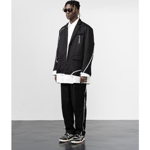 S-6XL 2021 New Mens Clothing Hair Stylist Rough edge stitching design Suit Plus Size Singer Costumes ( Chain not included )