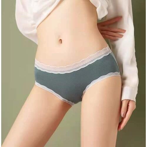 New Women Cotton Panties Underwear Seamless Sexy Mid Waist Lace Underpants Briefs for Female Ladies Lingerie