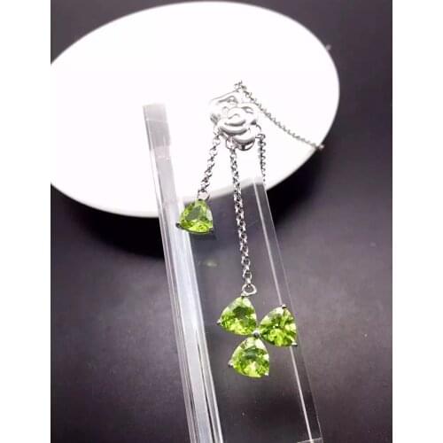 Natural green peridot stone Necklace S925 silver natural olivine Pendant Necklace for Girls women Triangular linearity Jewelry