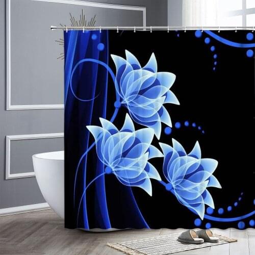 Nordic Style Simple Blue Flowers Shower Curtains Waterproof Fabric Bathroom Curtain Home Decor Bath Accessories Bathtub Screen