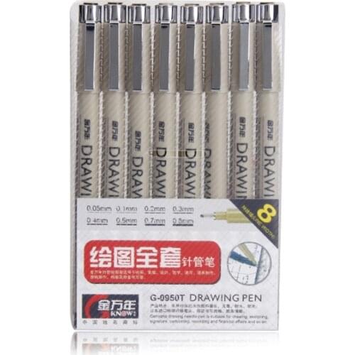 Genvana Drawing Pen Fineliner Set Black Alcohol Ink Needle Tip Manga Sketch Scrapbook Pens Art Supplies G-0950T