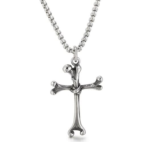BOEYCJR Bones Cross Titanium Necklace&Pendant Fashion Jewelry HipHop Punk Necklace For Men or Women