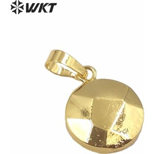 WT-JP221 Wholesale fashion tiny charm full gold filled coin pendants double faceted 16mm natural shell round gold pendants